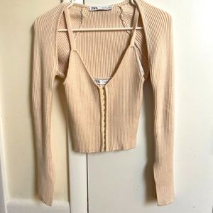 Trendy zara knit corset top and mini sweater set